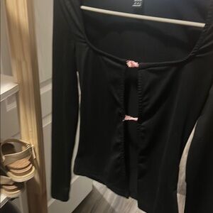 SHEIN Black Fitted Cut Out Long Sleeve Blouse